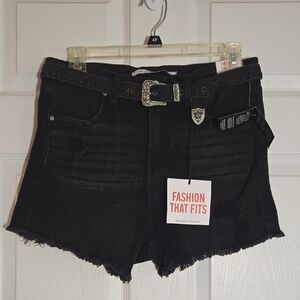 New Celebrity Pink Black Jean Shorts with Frayed Hem Size 11 Waist 30
